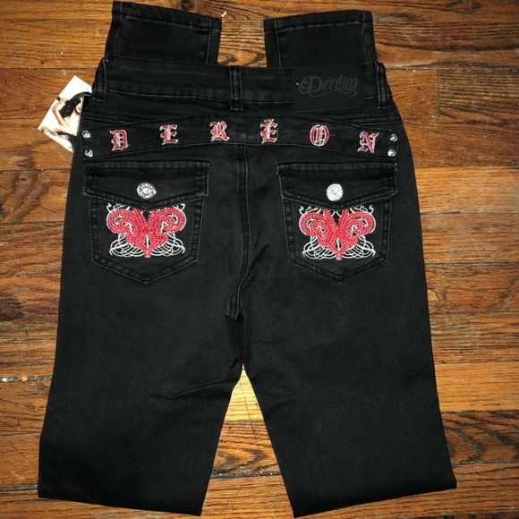 NEW Y2K Dereon Black LOGO Beyonce Stretchy Soft Stretch Jegging pants… - Picture 1 of 17